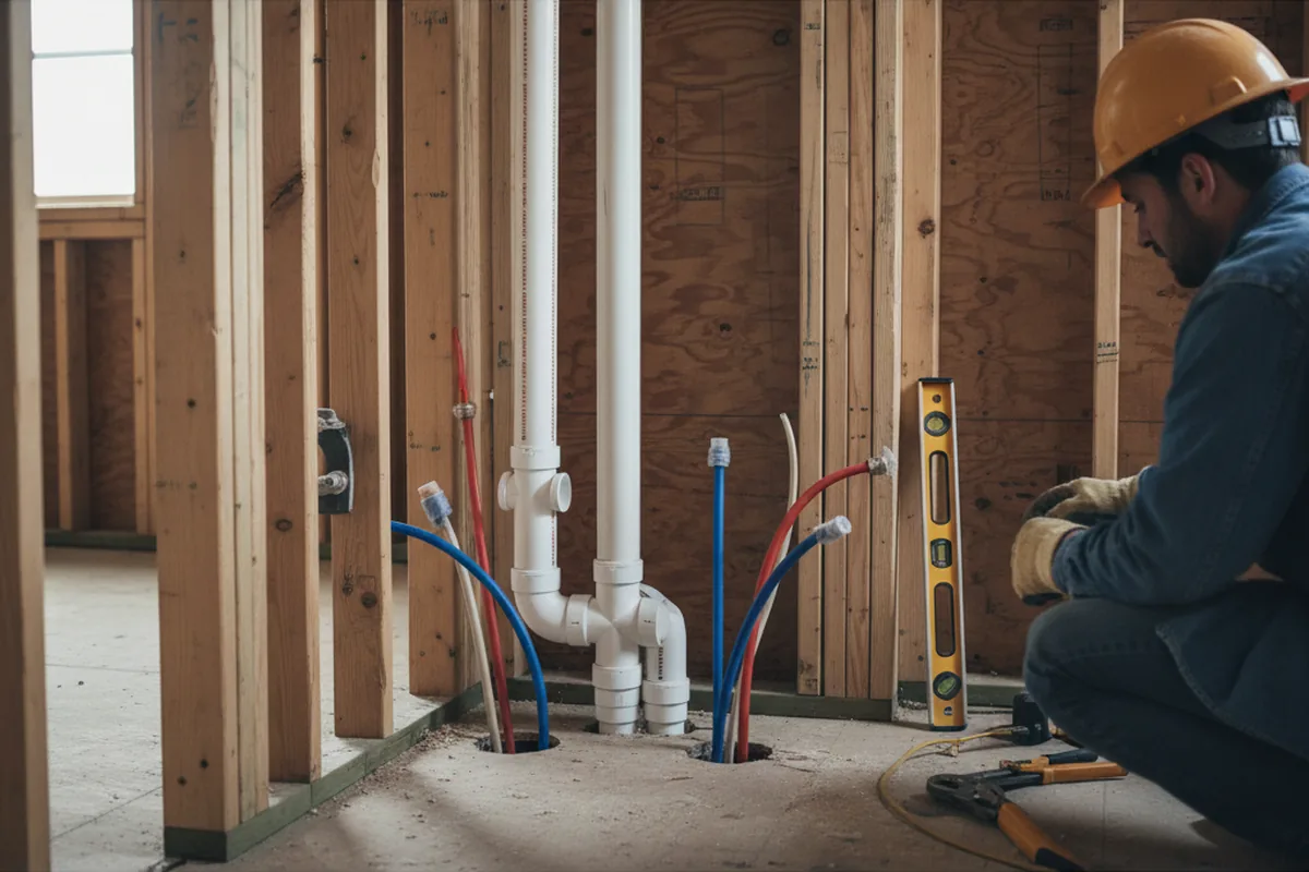 Drain and supply rough-in during Leak Detection in Marshall